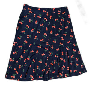Talbots Retro Inspired Fit and Flare Navy Blue Cherry All Over Print Skirt, Sz 4